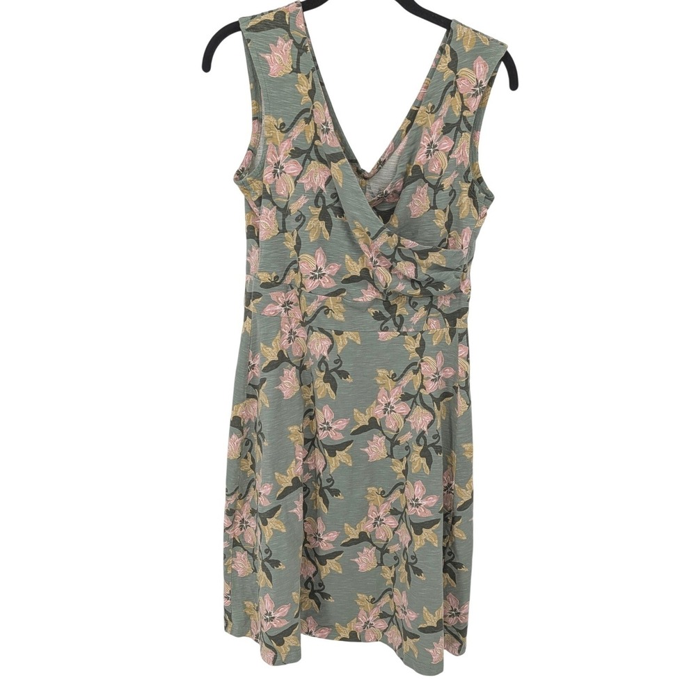 Patagonia Dress Women Medium Green Floral Organic Cotton V Neck Gorpcore Outdoor